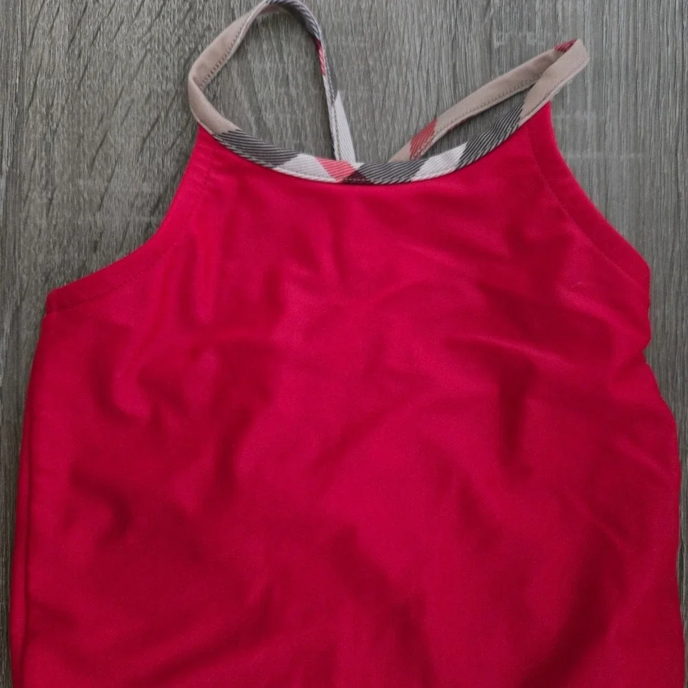 Burberry Red Swimsuit Girl's Toddler Size‎ 2Y Ruffle Detail Plaid Straps